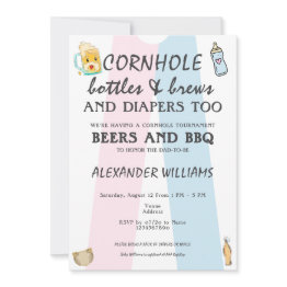 Small Cornhole Bottles Brews & Diapers Bbq Baby Shower Invitation Front View