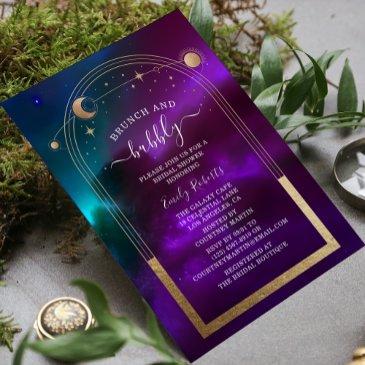 cosmic purple teal gold celestial bridal shower invitation