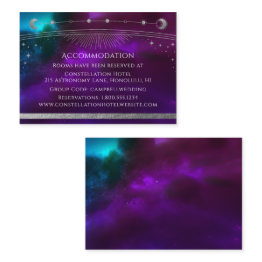 Small Cosmic Purple Teal Silver Sun Moon Accommodation Enclosure Invitations Front View