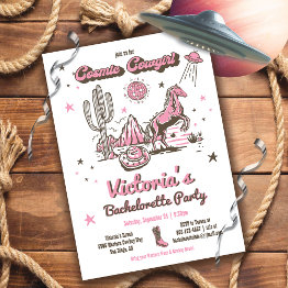Small Cosmic Space Cowgirl Western Bachelorette Party Invitation Front View