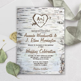 Small Country Rustic Birch Tree Bark Wedding Invitations Front View