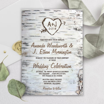 country rustic birch tree bark wedding invitations