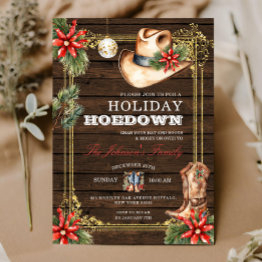 Small Country Wood Western Christmas Holiday Hoedown Invitation Front View