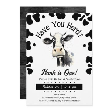 cow have you herd 1st birthday watercolor invitation