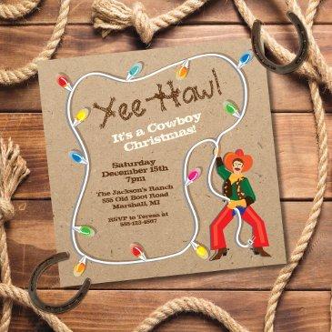 cowboy lasso western christmas party invitation