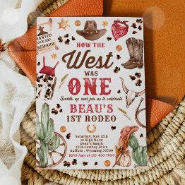 Small Cowboy Rodeo 1st Birthday How The West Was One Invitation Front View