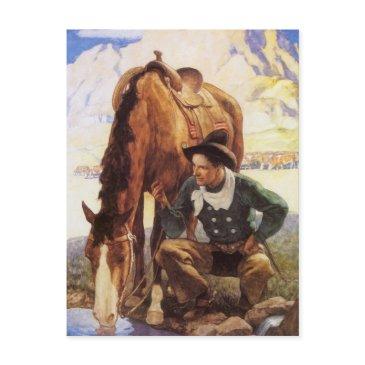 cowboy watering his horse by nc wyeth, vintage art postinvitations