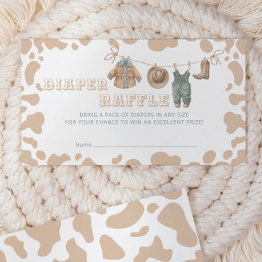 Small Cowboy Western Plaid Baby Shower Diaper Raffle Enclosure Invitations Front View