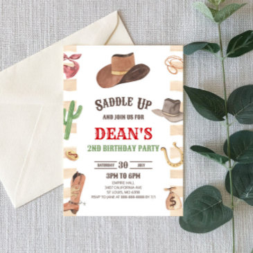 cowboy western rodeo wild west birthday party invitation