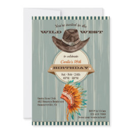 Small Cowboys And Indians Headwear Invitation Front View