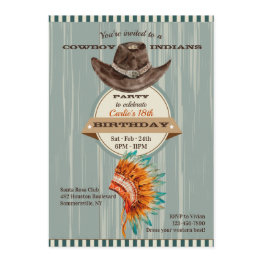 Small Cowboys And Indians Party Invitation Front View