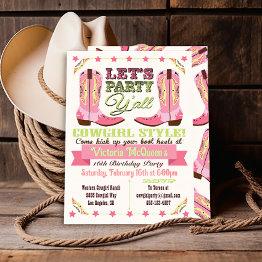 Small Cowgirl Western Birthday Party Invitations Front View