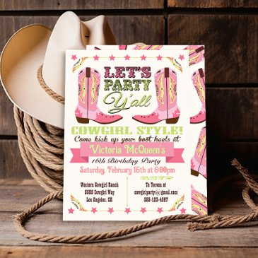 cowgirl western birthday party invitations