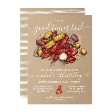 crawfish boil birthday kraft woodcut invitation