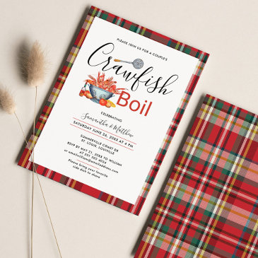 crawfish boil engagement seafood party plaid invitation