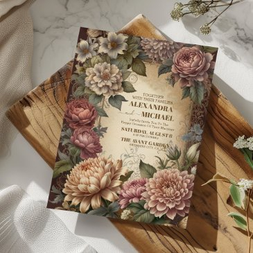 cream and gold antique gilded frame wedding invitation