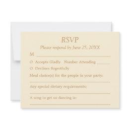 Small Cream Golden Beige Guest Choices Wedding Rsvp Invitations Front View