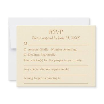 cream golden beige guest choices wedding rsvp invitations
