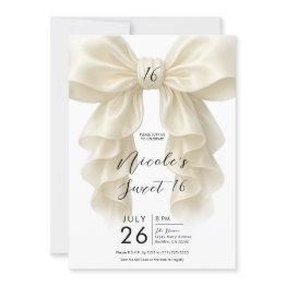 Small Cream Ruffle Cascade Bow Elegant Sweet 16 Party Invitation Front View