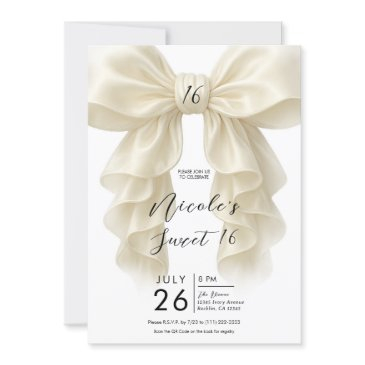 cream ruffle cascade bow elegant sweet 16 party invitation