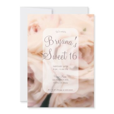 creamy soft pink peach roses elegant sweet 16 invitation