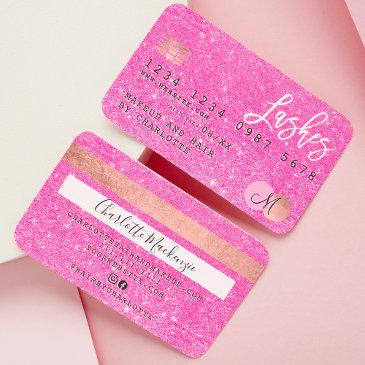 credit invitations neon pink glitter lashes monogram