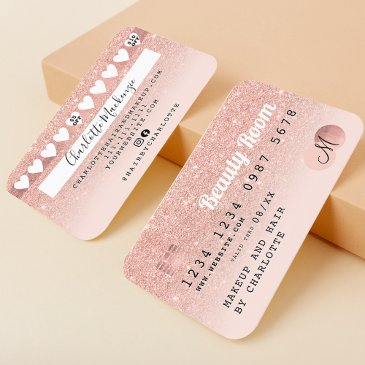 credit invitations rose gold blush pink glitter loyalty