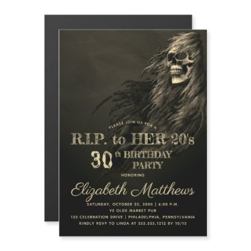 creepy hair skull rip to her 20s birthday party magnetic invitation