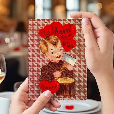 creepy retro valentines day vintage boy with axe holiday postinvitations