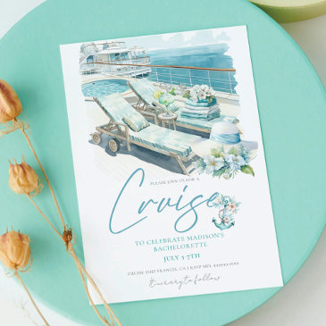 cruise bachelorette party boat watercolor invitation