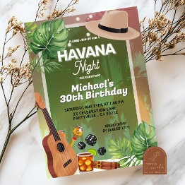 Small Cuba Havana Night Man Birthday Invitation Front View