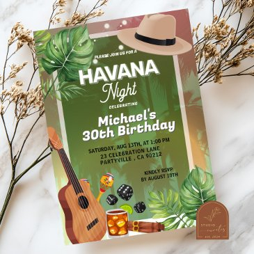 cuba havana night man birthday invitation