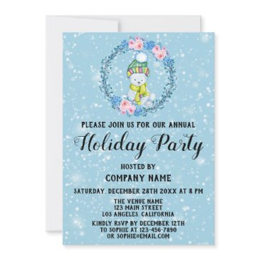 cuddly bear wreath company holiday party blue snow invitation