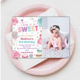 Small Cupcake 3rd Birthday Party Three Ever Is So Sweet Invitation Front View