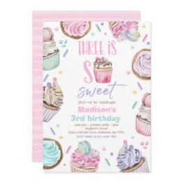 Small Cupcake 3rd Birthday Party Three Is So Sweet Candy Invitation Front View