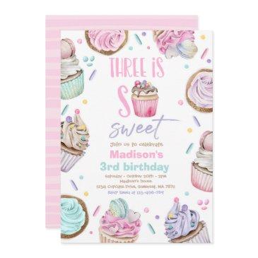 cupcake 3rd birthday party three is so sweet candy invitation