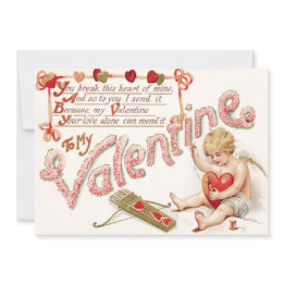 Small Cupid Heart Bow Arrow Mend Wedding Invitation Front View