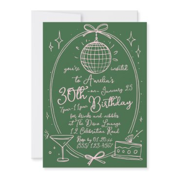custom 30th birthday disco hand drawn invitation