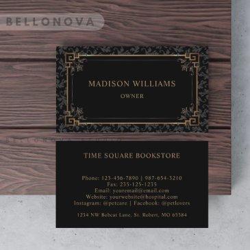 custom black and gold brown floral monogram business invitations