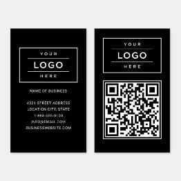 Small Custom Black Business Logo And Website Qr Code Business Invitations Front View