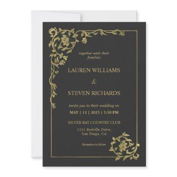 custom black gold royal ancient decoration wedding invitation