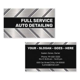 Small Custom Black Silver Metal Steel Car Service Cool Business Invitations Front View
