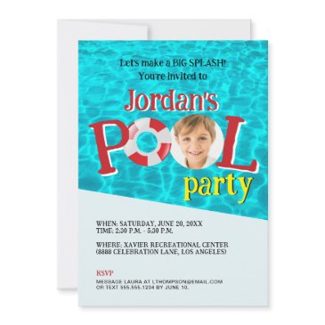custom boy photo birthday swimming pool party invitation