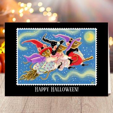 custom broomstick mice witches halloween invitations