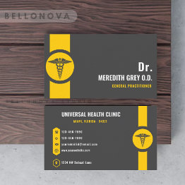 Small Custom Dark Grey Black Yellow Doctor Fancy Business Invitations Front View