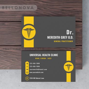 custom dark grey black yellow doctor fancy business invitations