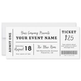 Small Custom Event Ticket, Concert Fake Ticket, School Invitation Front View