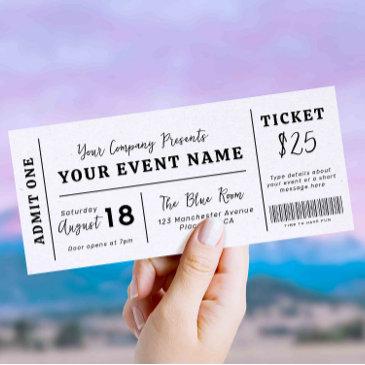 custom event ticket, concert fake ticket, school invitation