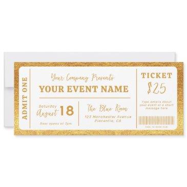 custom event ticket concert fake ticket white gold invitation