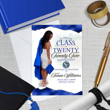 custom full body photo blue graduation invitation